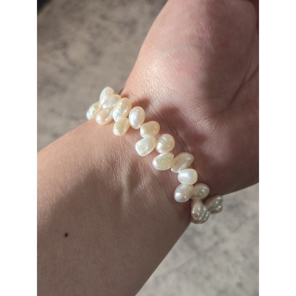Natural Cream/Ivory Freshwater Cultured Rice Pearl Bracelet Stretch No Clasp Vtg
